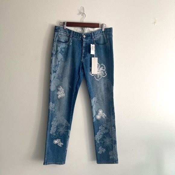 Stella McCartney Two Tone White Embroidered Jeans - Sz 28, 29” Inseam, NWT